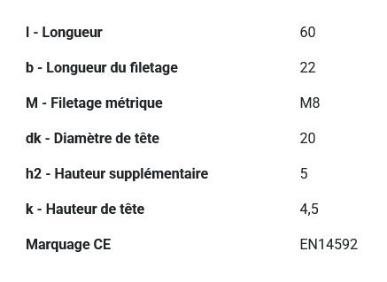 Boulon TRCC avec écrou DIN603 zingué Ø 8x60 mm PGB - Boîte de 200