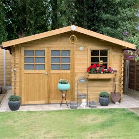 Abri de jardin en bois CHIMAY S8275-1, bois autoclave 28 mm, porte double vitrée