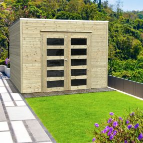 Abri de jardin en bois traité BARI 19 mm – 8,69 m² - toit plat - S8741-1 SOLID