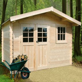 Abri de jardin LINZ S8965 en bois massif 34 mm – surface 15,05 m² avec double porte vitrée et fenêtre oscillo-battante