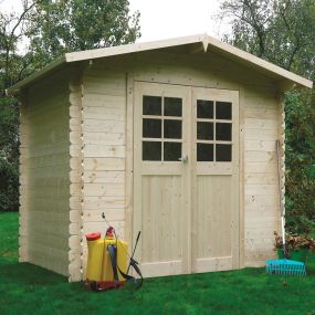 Abri de jardin en bois Dresden 248 x 198 cm, bois brut 19 mm, vue extérieure