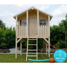 Façade de la cabane en bois Traditional S8405LD avec porte et fenêtres plexiglas sécurisées