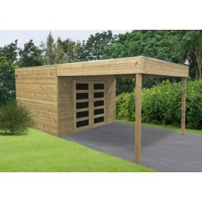 Abri jardin traité autoclave MATERA 8,69 m² avec pergola - 299x291+287 cm - S8743-1 SOLID