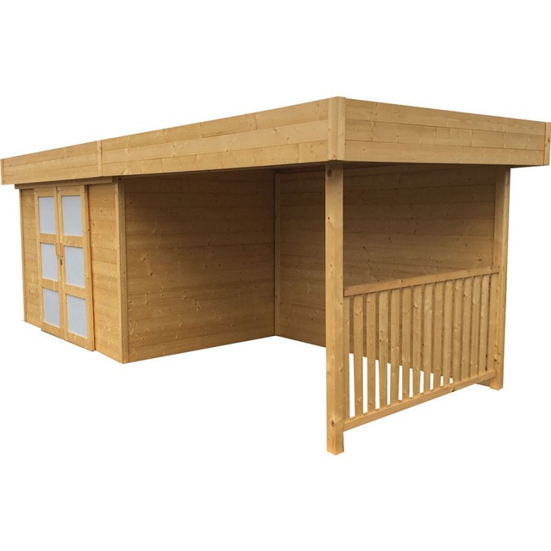 Abri de jardin en bois avec pergola LARISSA (28 mm), 5.2x2.7 m, 7 m² + 7 m²  Livraison rapide 3 - 5 semaines