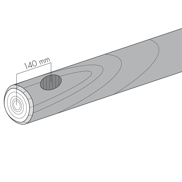 Rondin diamètre 140 - Longueur 1.50 m. Perçage en 80 de diamètre 2 trous  borgnes - Pin autoclave - Scierie Sillat